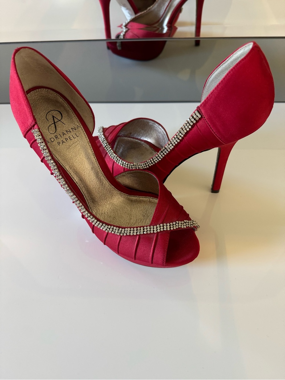 Adrianna Papell Red Crystal-Trim Peep-Toe Stilettos